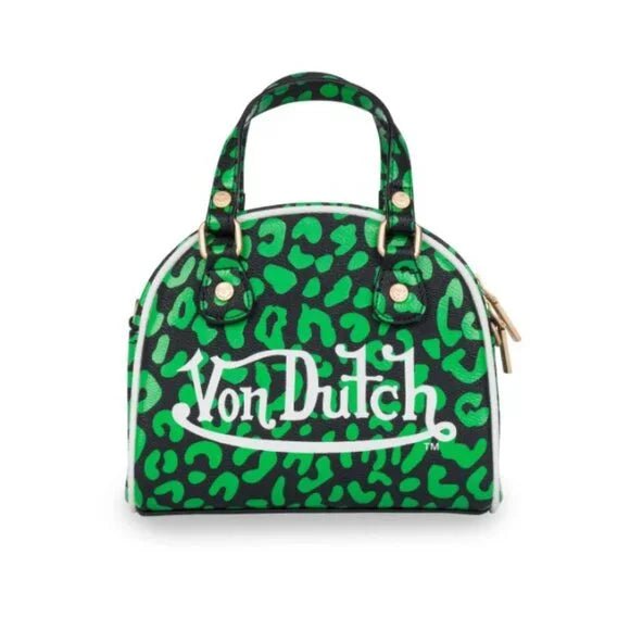 Von Dutch Lime and Black Cheetah Shoulder Crossbody Bowling Bag - Primrose Signature Boutique