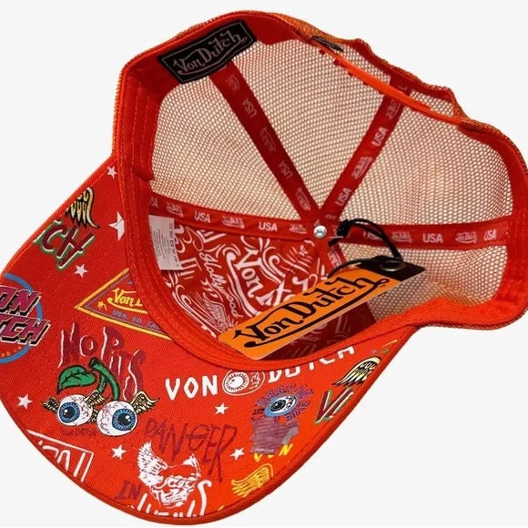 Von Dutch Orange Jax Eye Allover Print Trucker Hat