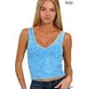 WASHED RIB Deep Sky Blue CROP V-NECK TANK w/ removable bra-zoom-