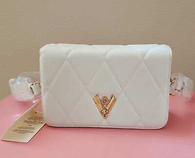 White Diamond Quilted Gold Tone Hardware Crossover Handbag-zoom-
