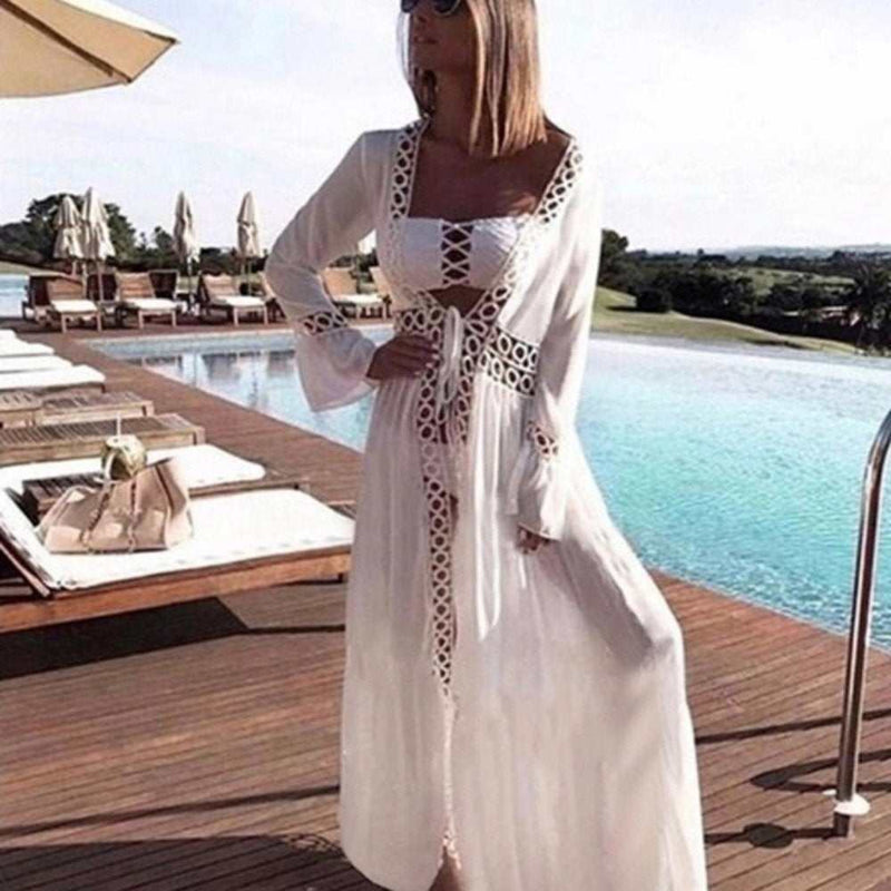 White Long Sleeve Cardigan Cover Up-zoom-