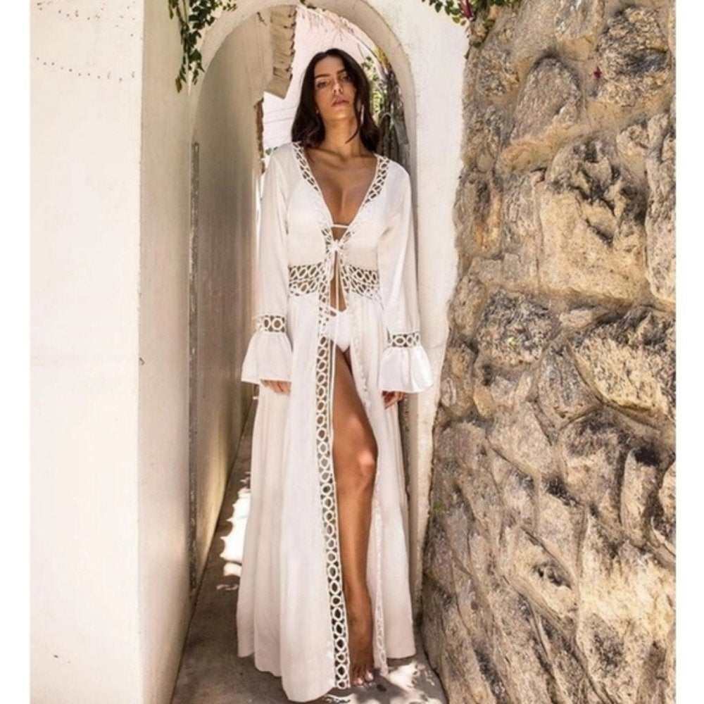 White Long Sleeve Cardigan Cover Up - Primrose Signature Boutique