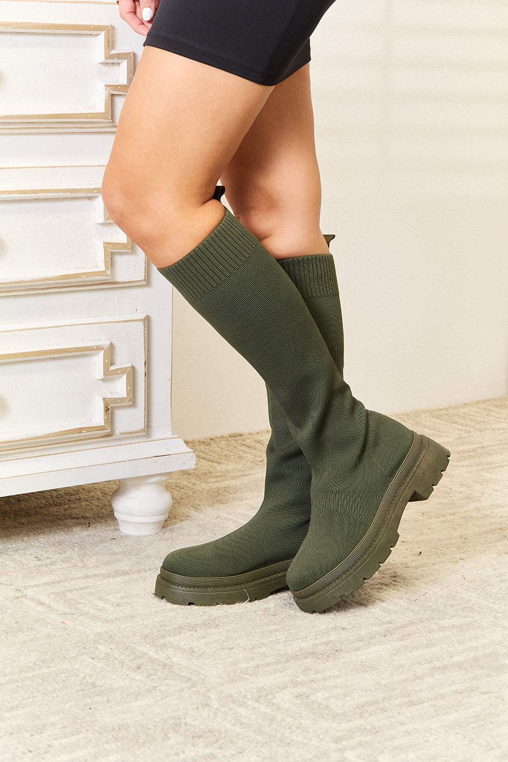 WILD DIVA Footwear Knee High Platform Sock Boots - Primrose Signature Boutique