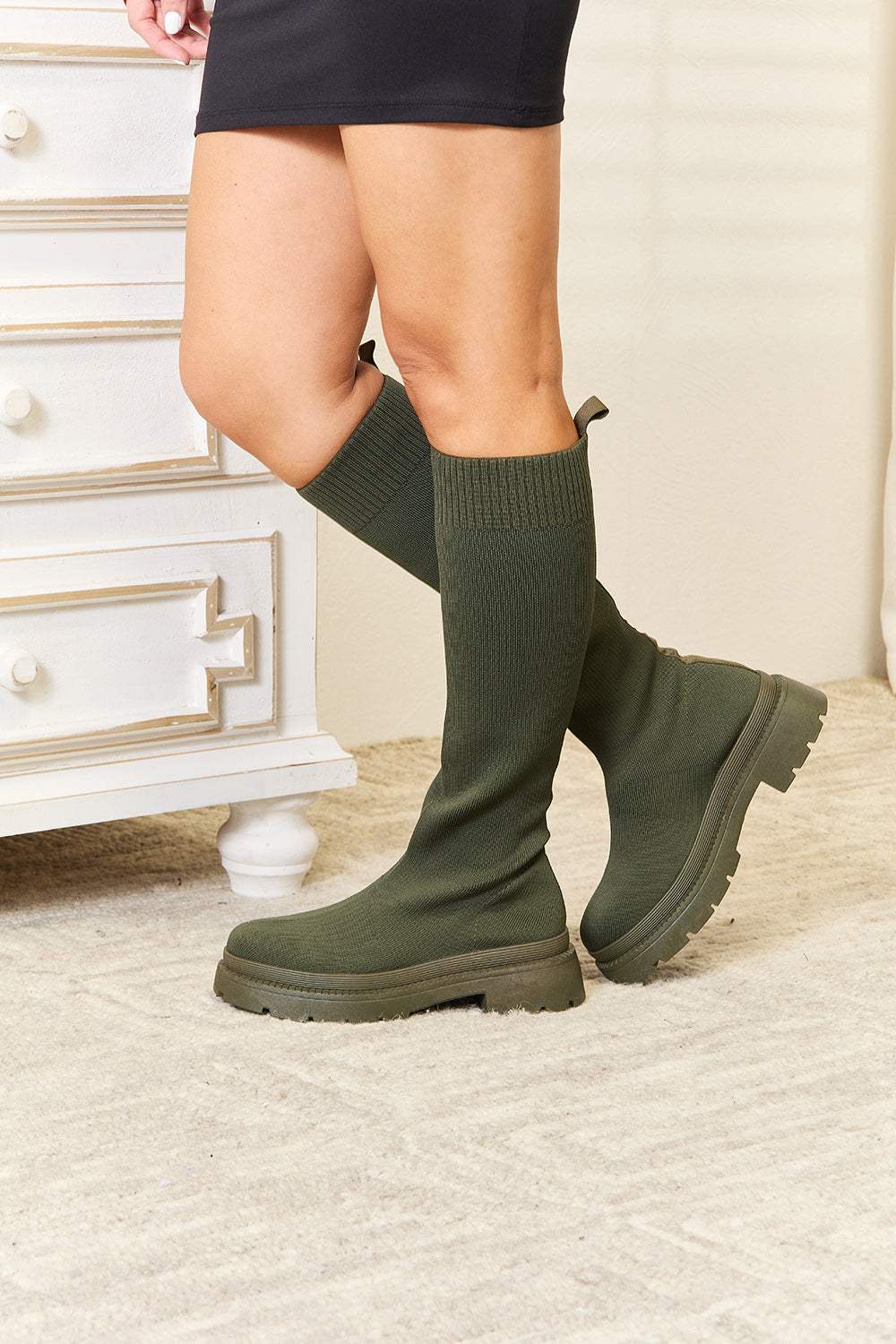 WILD DIVA Footwear Knee High Platform Sock Boots - Primrose Signature Boutique