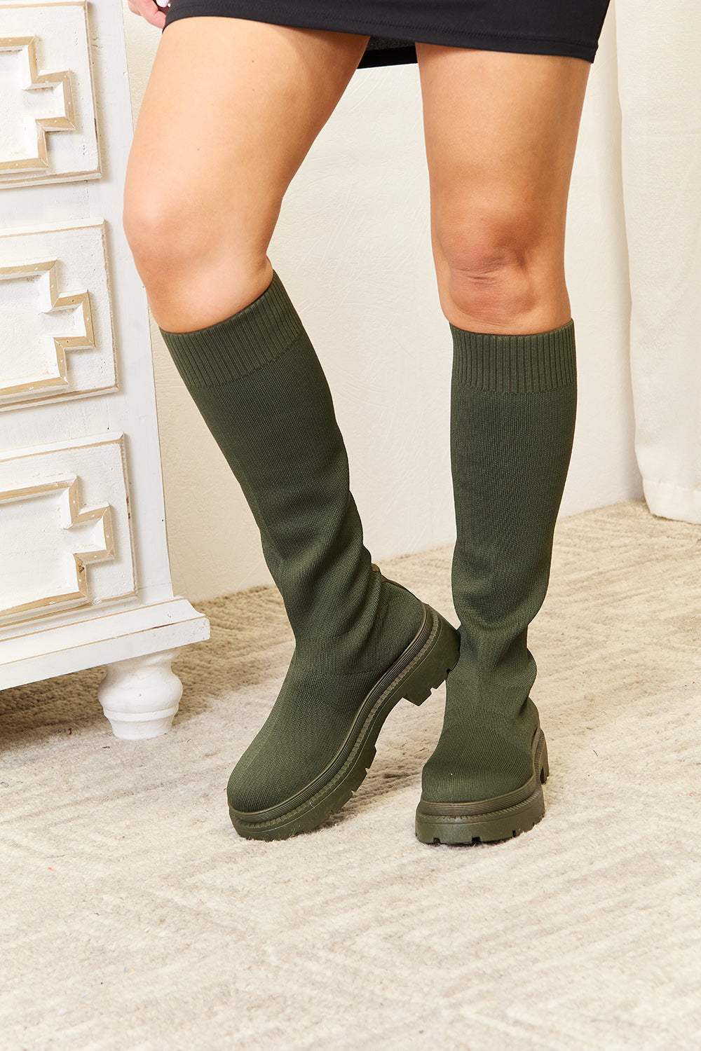 WILD DIVA Footwear Knee High Platform Sock Boots - Primrose Signature Boutique