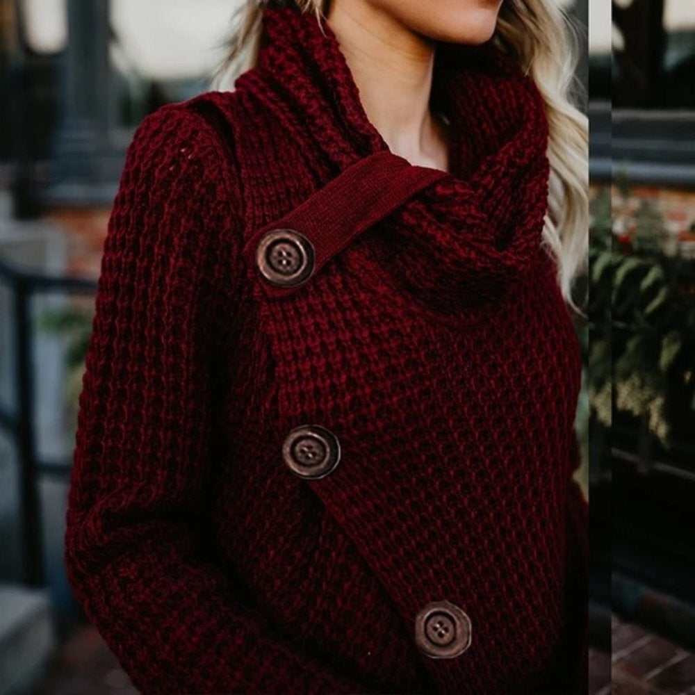 Wine Red Button Embellished Sweater - Primrose Signature Boutique