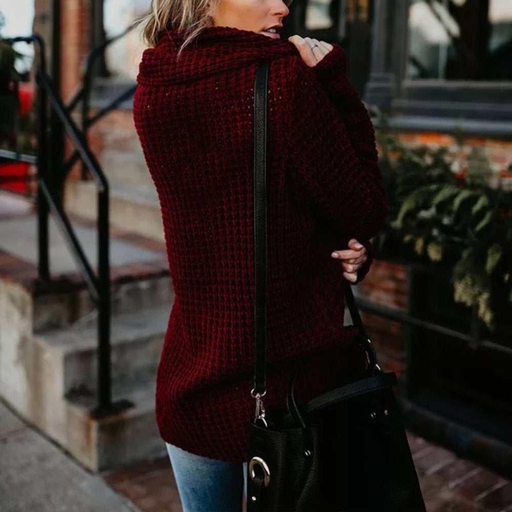Wine Red Button Embellished Sweater-zoom-3