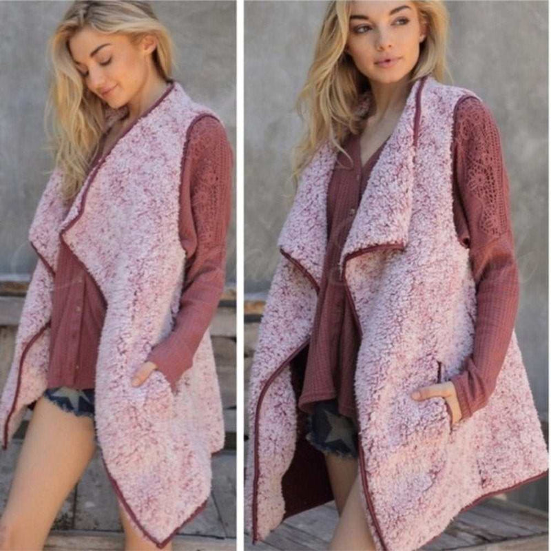 Wine Vegan Faux Fur Sherpa Vest-zoom-