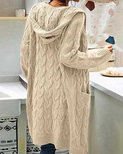 Women Hooded Open Front Cardigan Long Sweater - Primrose Signature Boutique