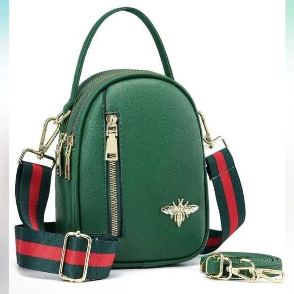 Women's Bee Vegan Leather Crossbody Bag Green - Primrose Signature Boutique