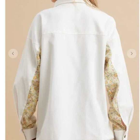 Women's Color block Flower Button Up Jacket - Primrose Signature Boutique