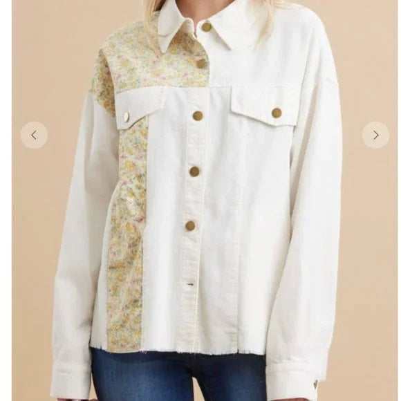 Women's Color block Flower Button Up Jacket-zoom-