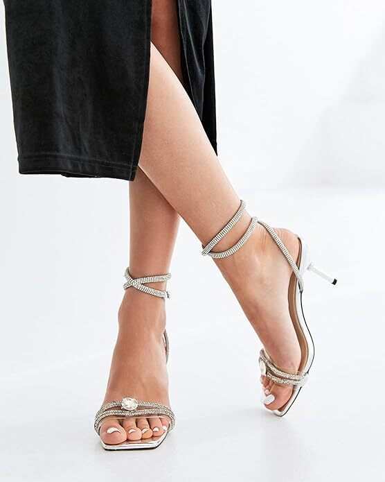 Women's Rhinestone Strappy Heels-zoom-