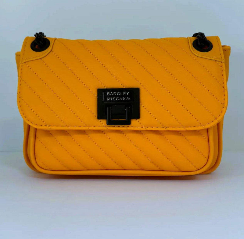 Yellow Vegan Leather Quilted Crossbody/ Shoulder Bag With Lock-zoom-